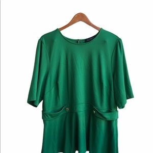 Eloquii kelly green peplum top with gold button